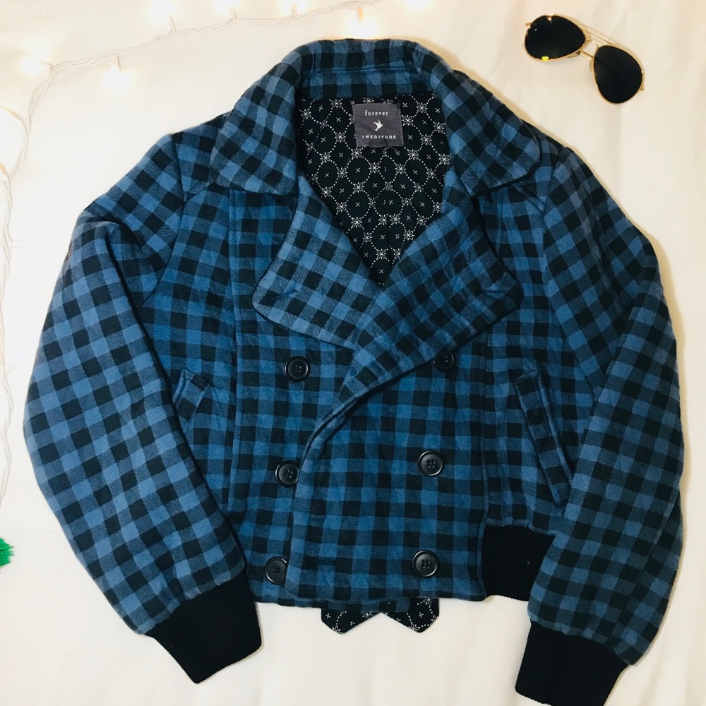 Blue Plaid Quilted Crop Jacket